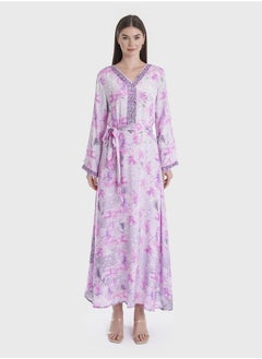 KASHKHA V-Neck Floral Print Jalabiya  - Image 1