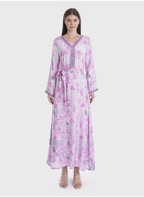 V-Neck Floral Print Jalabiya