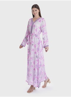 KASHKHA V-Neck Floral Print Jalabiya  - Image 4
