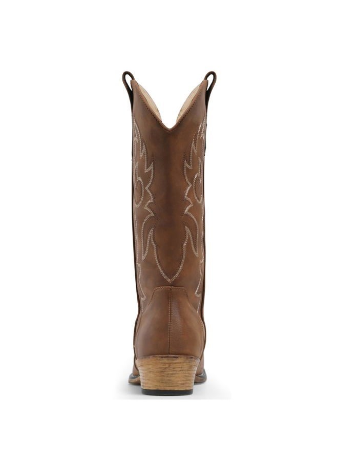 IUV Cowboy Boots for Women Mid Calf Fashion Cowgirl Boots with Embroidery Western Snip Toe, Red/Brown, 8.5 - Image 4