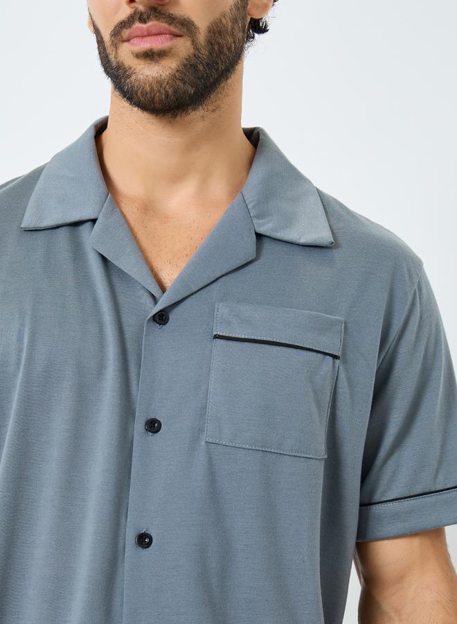 Styli Men Relaxed Fit Solid Shirt and Shorts Set - Image 3