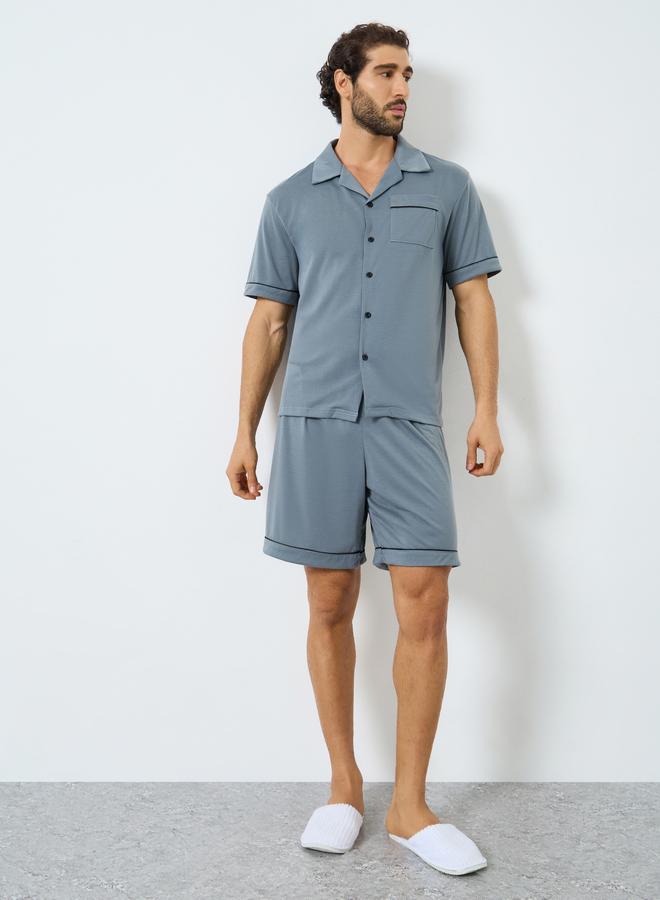 Styli Men Relaxed Fit Solid Shirt and Shorts Set - Image 1