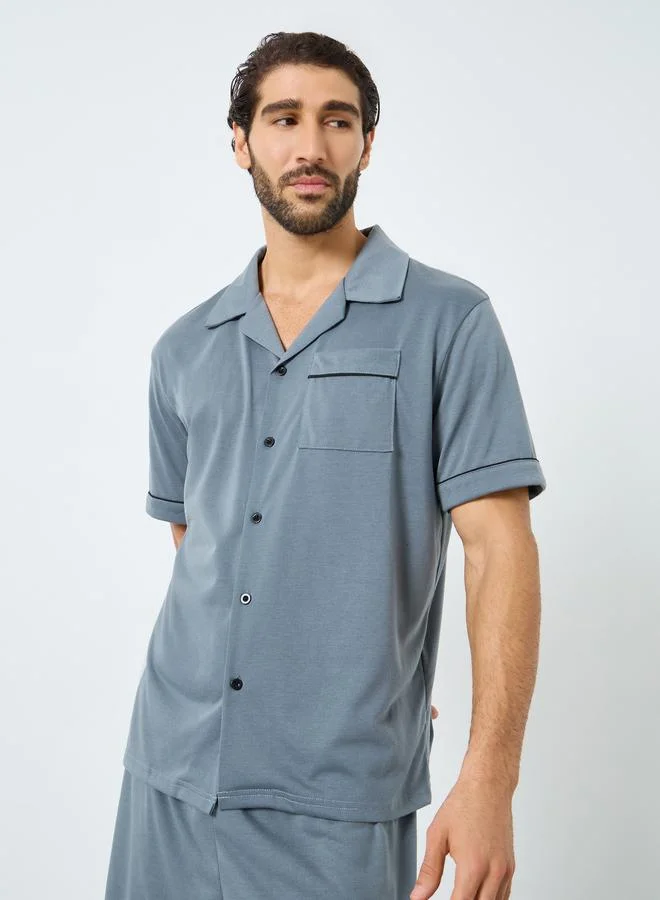 Styli Men Relaxed Fit Solid Shirt and Shorts Set