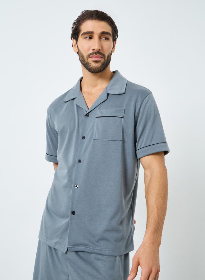 Styli Men Relaxed Fit Solid Shirt and Shorts Set - Image 2