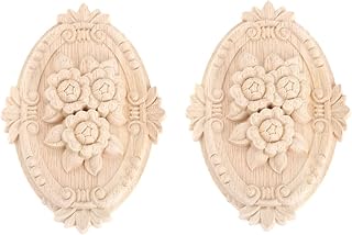 MUXSAM MUXSAM 2-Pack Furniture Onlay Appliques, 13x9cm/5.12"x3.54", Wood Carved Rose Pattern for Door Cabinet Dresser Center - Image 1