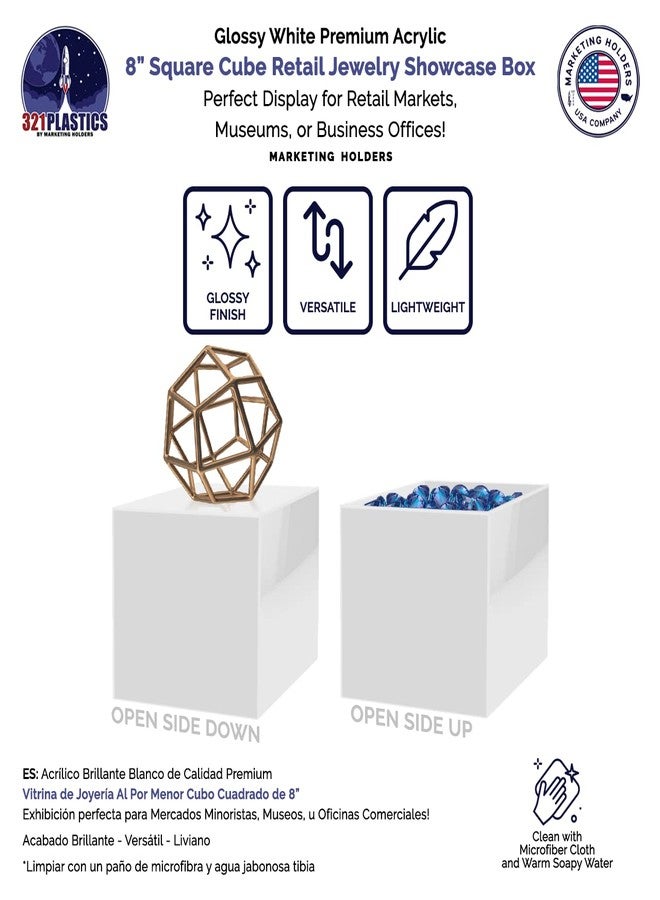 Marketing Holders 8 Inch White Acrylic Box Display with One Open Side No Lid Versatile Square Lucite One Piece Counter or Tabletop Storage Bin or Retail Product Riser by Marketing Holders - Image 4