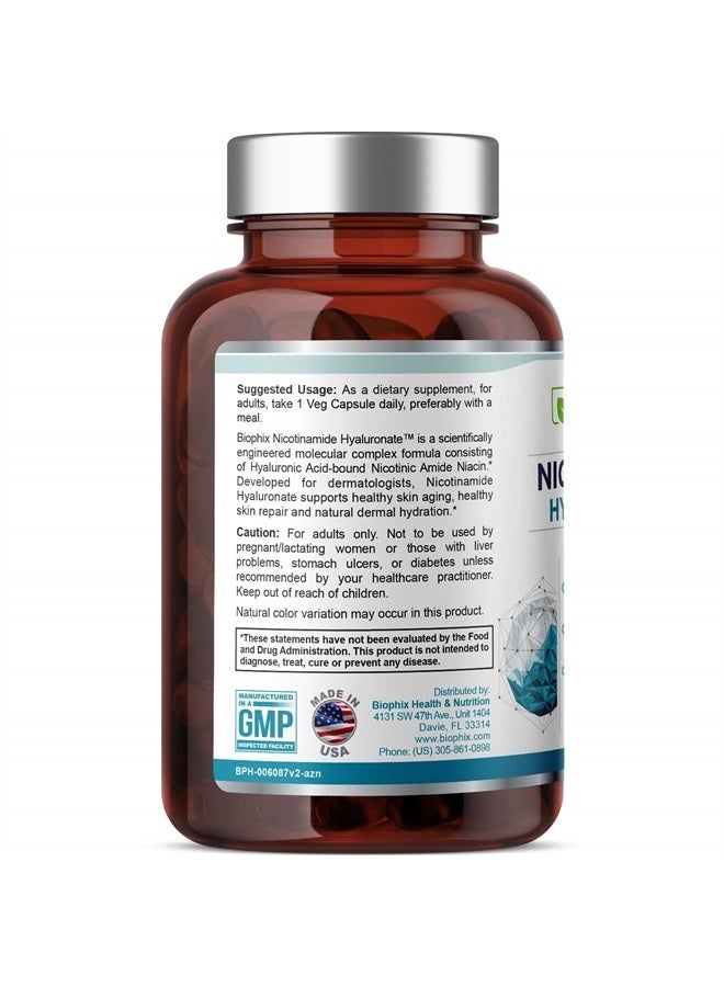 biophix B-3 Nicotinamide Hyaluronate 600 mg 60 Vcaps - Hyaluronic Acid Natural Flush-Free Nicotinic Amide Niacin - Supports Skin Cell Health - Image 1