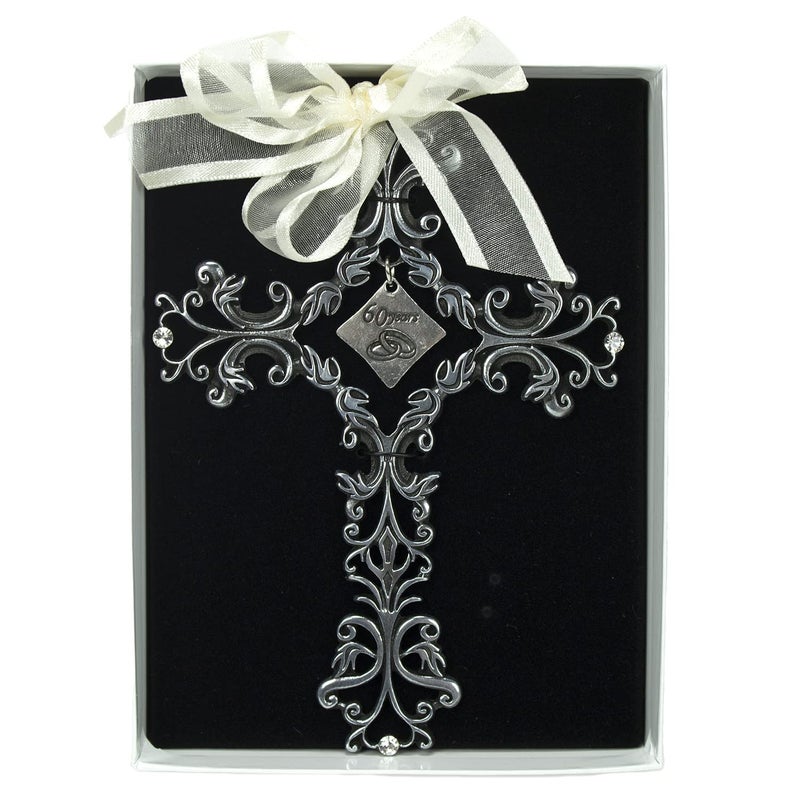 Cathedral Art 60th Anniversary Metal Wall Cross, Couples Gift for Wedding or Dating Anniversary for Couples, 5-Inches Tall, by Abbey & CA Gift,Silver, 0.35" x 3.00"