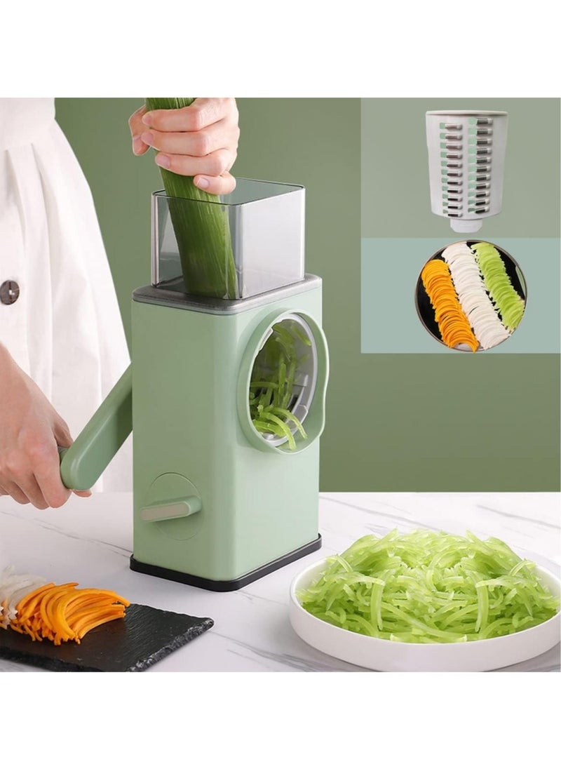 ELTRAZONE - Manual Rotary Cheese Grater Shredder with Wider Hopper 3 Interchangeable Blades Round Mandolin Drum Slicer Julienne Grinder for Cheese, Vegetables, Potatoes and Nuts - Image 1