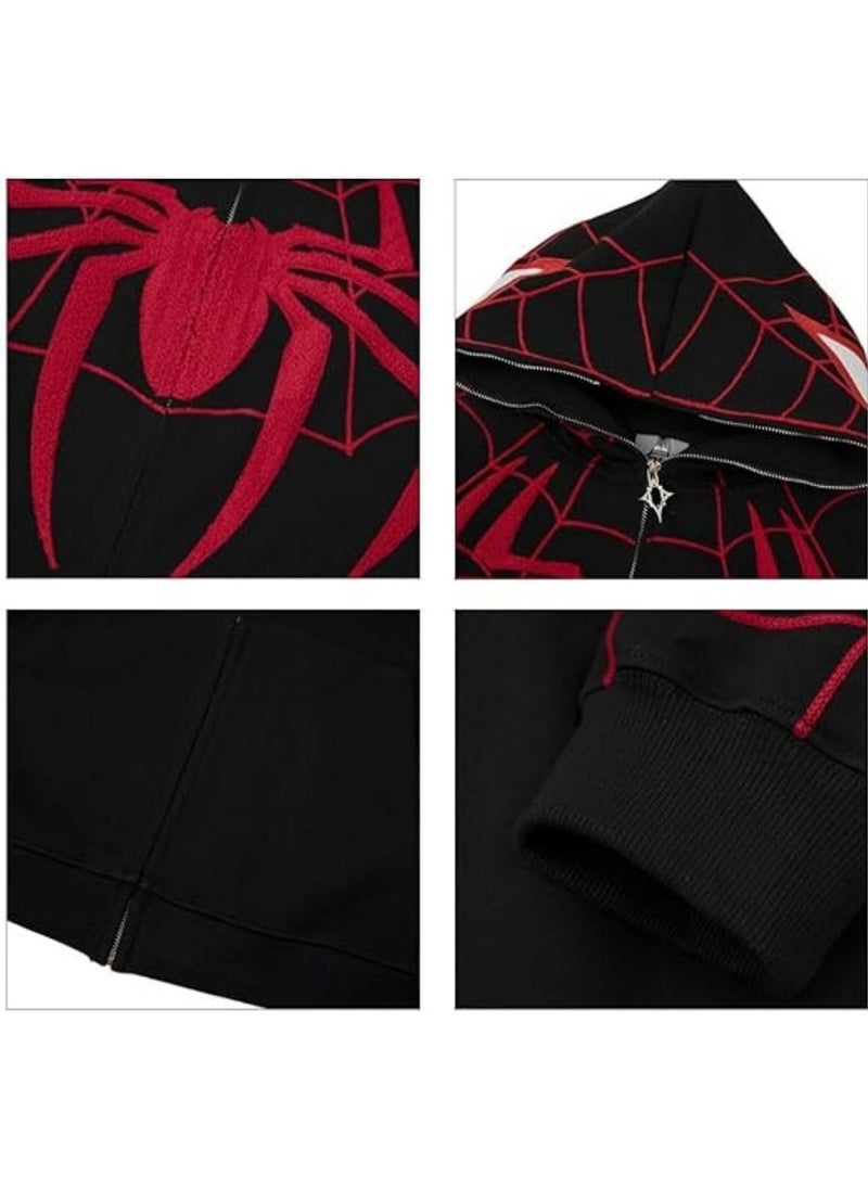 NIBEMINENT - Autumn and winter American Y2K retro niche design Spider-Man hooded sweatshirt zipper cardigan national style high street loose jacket - Image 1