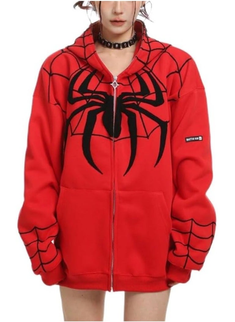 NIBEMINENT - Autumn and winter American Y2K retro niche design Spider-Man hooded sweatshirt zipper cardigan national style high street loose jacket - Image 1