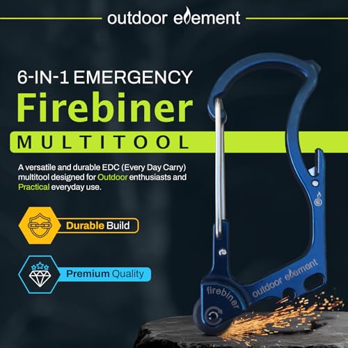 OUTDOOR ELEMENT Firebiner 6-in-1 Fire-Starting Carabiner EDC Emergency Multitool -Keychain,Utility Blade,Bottle Opener,& more - Image 2