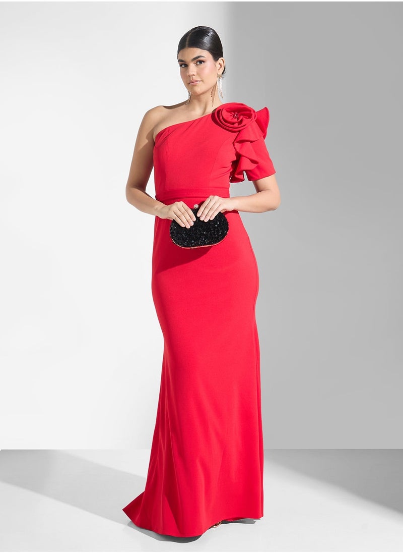 ايرا فستان كتف واحد بنقوش الزهور - Image 1