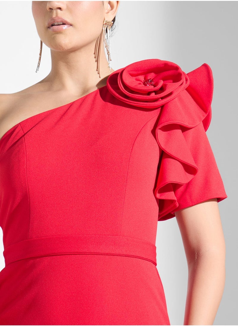 ايرا فستان كتف واحد بنقوش الزهور - Image 3