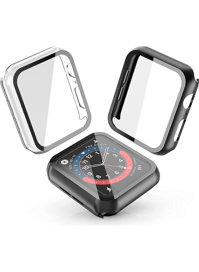 Z UO midi E عبوتان من الحافظة الصلبة للساعة Series 6 Se Series 5 Series 4 40 مم 2021 غطاء حماية شامل Iwatch Pc جديد مع واقي شاشة رفيع من الزجاج المقسى 44 مم 1 أسود + 1 شفاف  - Image 1