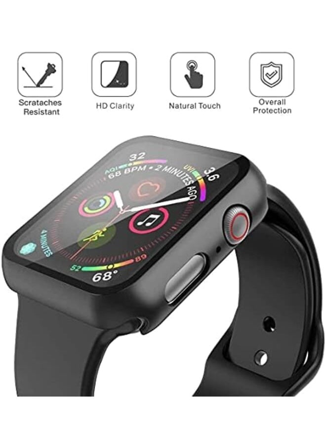 Z UO midi E عبوتان من الحافظة الصلبة للساعة Series 6 Se Series 5 Series 4 40 مم 2021 غطاء حماية شامل Iwatch Pc جديد مع واقي شاشة رفيع من الزجاج المقسى 44 مم 1 أسود + 1 شفاف  - Image 2