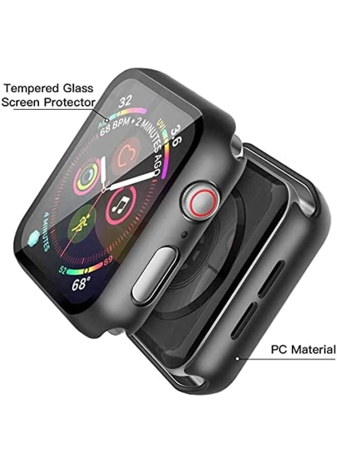 Z UO midi E عبوتان من الحافظة الصلبة للساعة Series 6 Se Series 5 Series 4 40 مم 2021 غطاء حماية شامل Iwatch Pc جديد مع واقي شاشة رفيع من الزجاج المقسى 44 مم 1 أسود + 1 شفاف  - Image 4