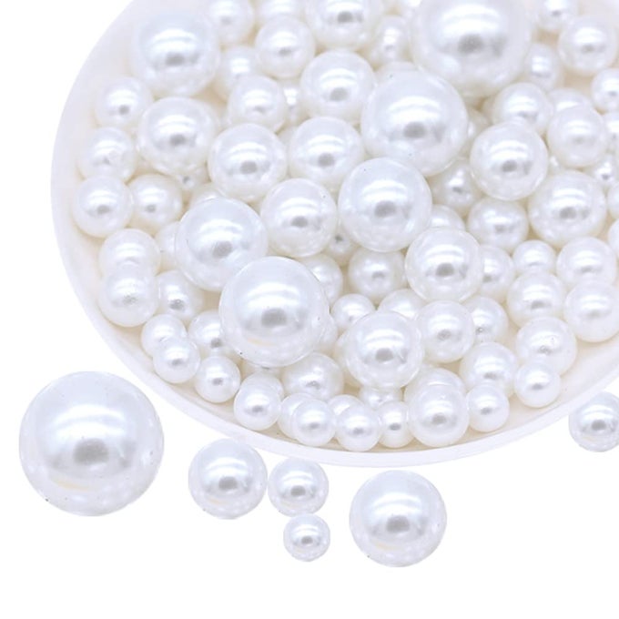 LIFESTYLECAT 104PCS MIXED SIZE PEARLS BEADS NO HOLES 8MM 14MM 20MM PEARLS FOR VASE FILLER TABLE SCATTER WEDDING BIRTHDAY PARTY HOME DECORATION WHITE
