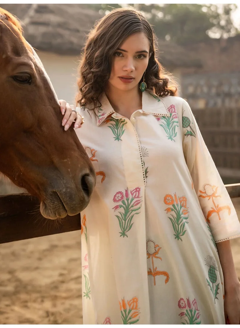 Ameya  Off-white-printed-a-line-kurta-trousers-set-1 for Women | Best Price UAE