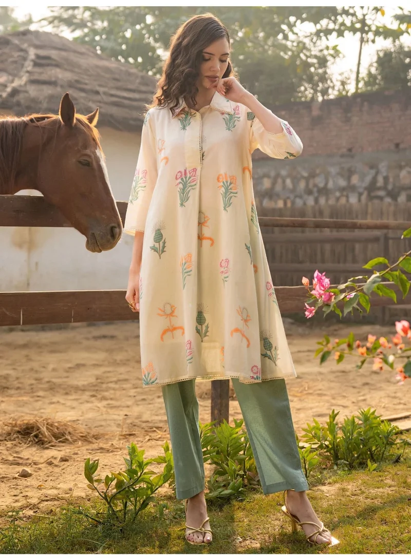 Ameya  Off-white-printed-a-line-kurta-trousers-set-1 for Women | Best Price UAE