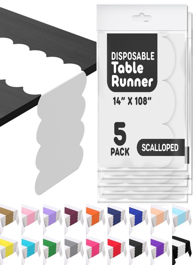 Swanoo White Plastic Disposable Table Runner. 5 Pack 14 x 108 inch. Scallop Table Runner Adds A Pop of Color to Your Party Table, by Swanoo - Image 1