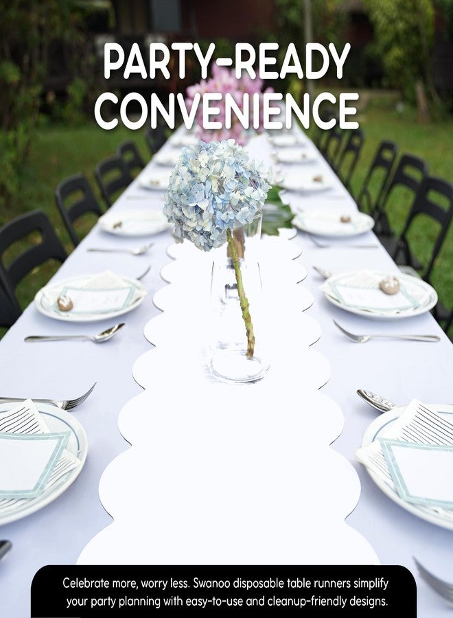 Swanoo White Plastic Disposable Table Runner. 5 Pack 14 x 108 inch. Scallop Table Runner Adds A Pop of Color to Your Party Table, by Swanoo - Image 3