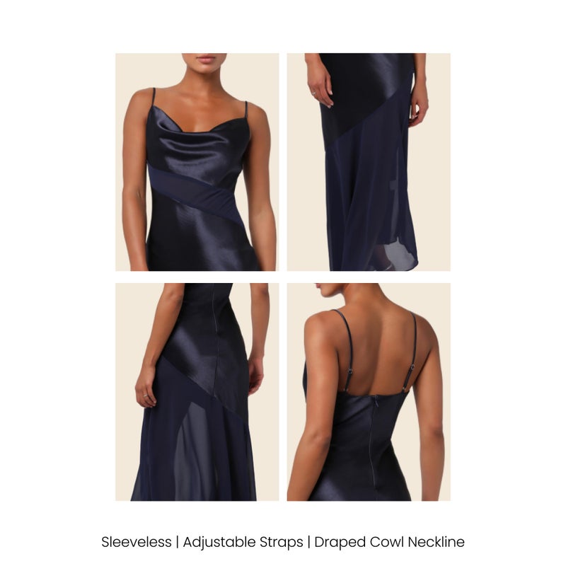 Lulus Lainey Asymmetrical Cowl Neck Maxi Dress Womenâ€™s Satin Formal Dress with Adjustable Straps and Draped Asymmetrical Hem Navy - Image 2