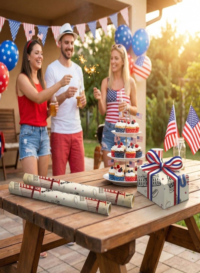 لفة ورق تغليف هدايا ليوبيلون بتصميم وطني أمريكي، 17 بوصة × 16.4 قدم - لفة صغيرة - ورق تغليف هدايا بتصميم علم الولايات المتحدة الأمريكية وتمثال الحرية والألعاب النارية، مناسب لعيد الاستقلال، ويوم الذكرى، ويوم المحاربين القدامى، ويوم الرؤساء - Image 3