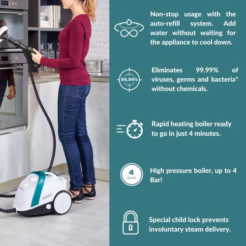 POLTI Vaporetto Smart 100 Steam Cleaner with Unlimited Steam Technology, Sanitize Floors, Carpets and Surfaces Adjustable High Power Steam Pressure Up to 58 PSI with 10 Accessories 1 Year Warranty - Image 3