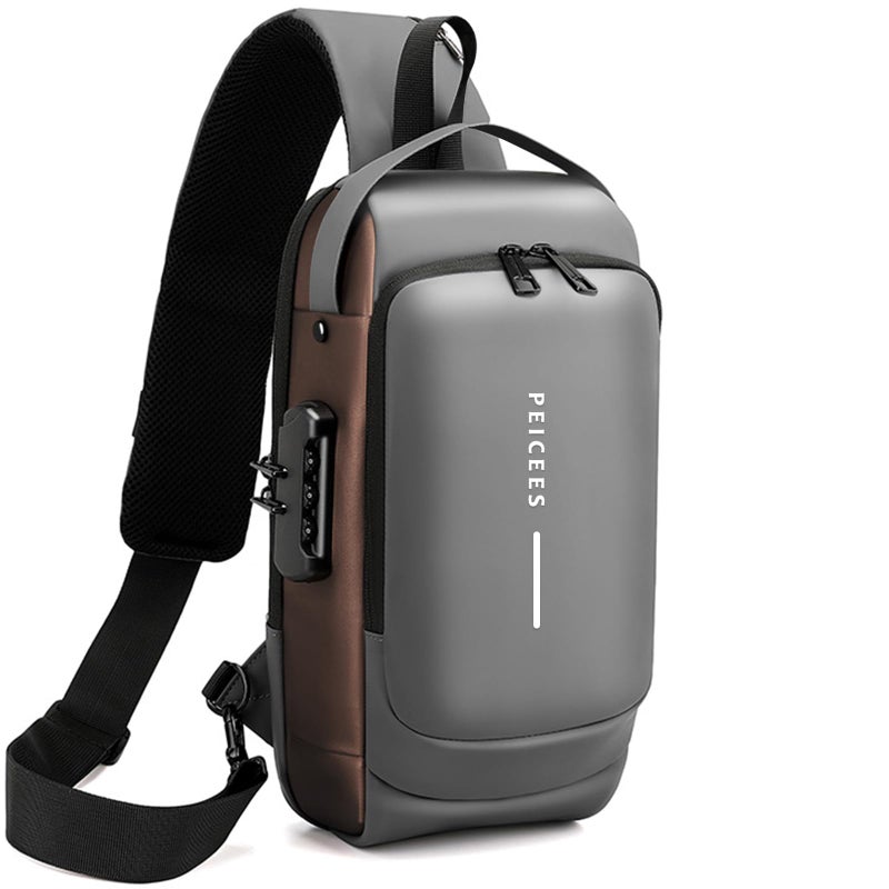 Peicees Mens Crossbody Bag Man Bags Mens Purse Anti-theft Leather Sling Bag Shoulder Bag Chest Bag for Daily Use, Grey Gold - Image 1