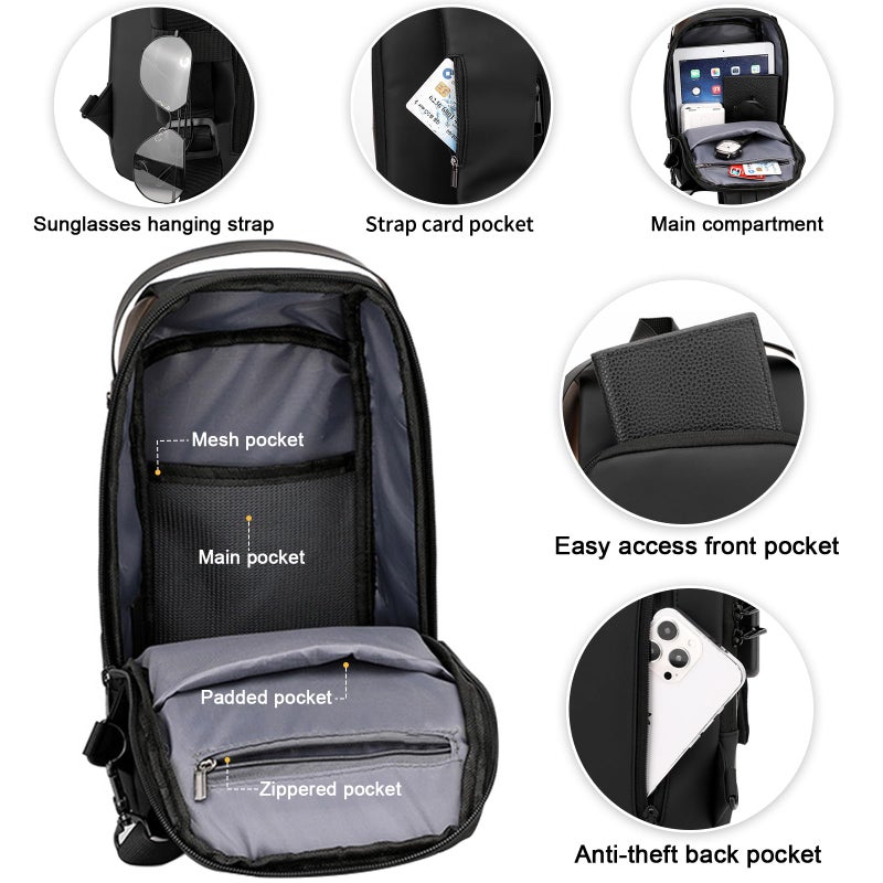 Peicees Mens Crossbody Bag Man Bags Mens Purse Anti-theft Leather Sling Bag Shoulder Bag Chest Bag for Daily Use, Grey Gold - Image 3