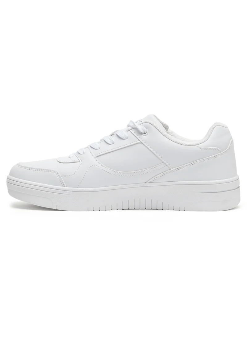 يو اس بولو اسن Men's Classic White Sneakers - All-White Low-Top Design, Comfortable Casual Shoes for Everyday Wear