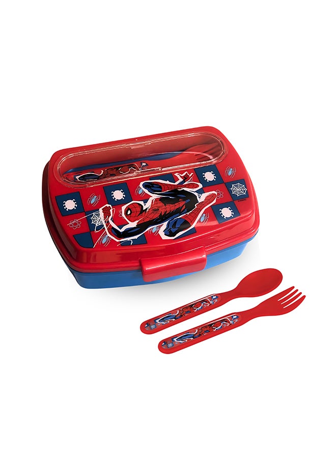 MARVEL Stor Funny Lunch Box Withcutlery Spiderman Arachnid Grid - Image 1