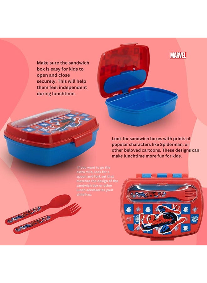 MARVEL Stor Funny Lunch Box Withcutlery Spiderman Arachnid Grid - Image 4