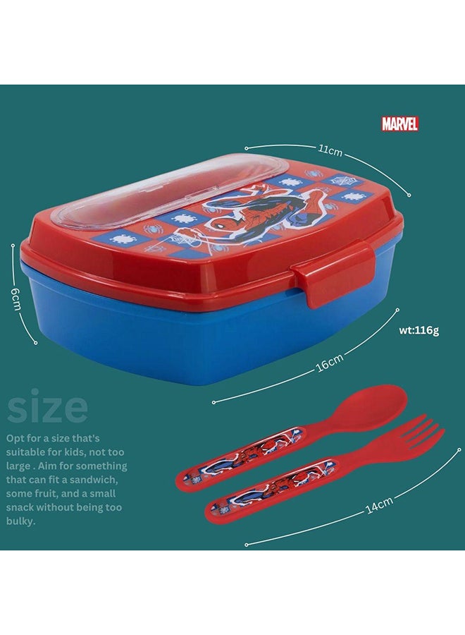 MARVEL Stor Funny Lunch Box Withcutlery Spiderman Arachnid Grid - Image 3