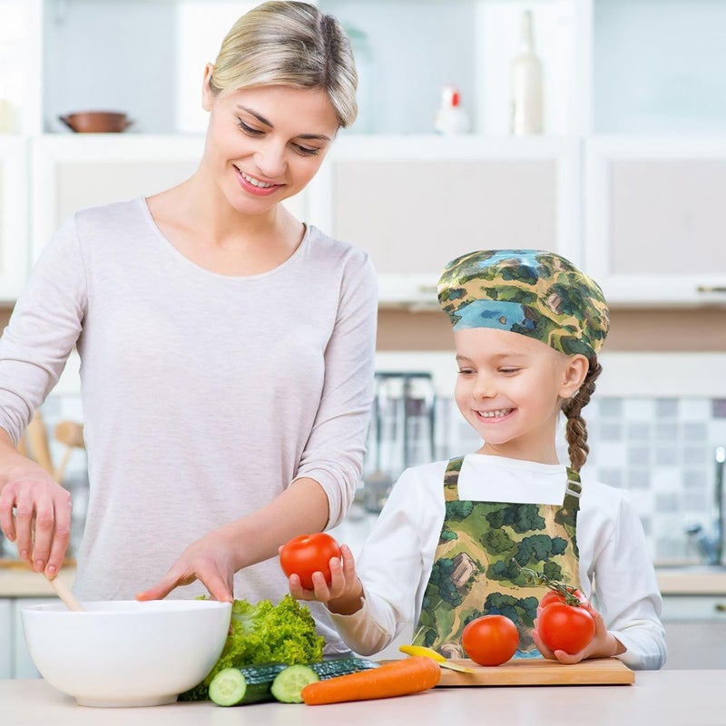 Kids Chef Set Multi-use Scene Graph Adjustable Child Apron with Pockets for Kids Arts Crafts 3-12 Years Old - Image 5
