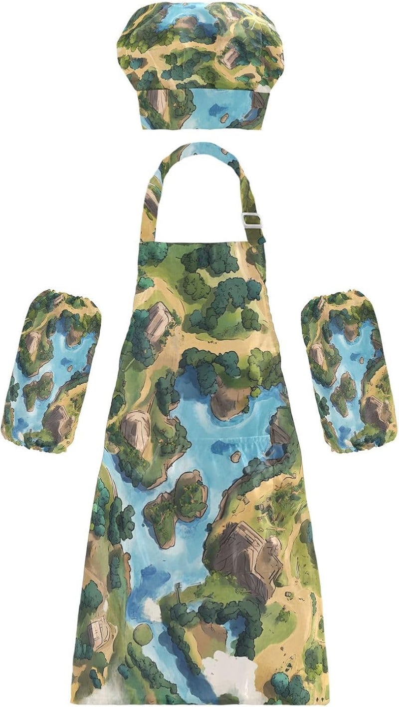 Kids Chef Set Multi-use Scene Graph Adjustable Child Apron with Pockets for Kids Arts Crafts 3-12 Years Old - Image 1