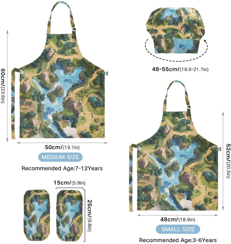 Kids Chef Set Multi-use Scene Graph Adjustable Child Apron with Pockets for Kids Arts Crafts 3-12 Years Old - Image 3