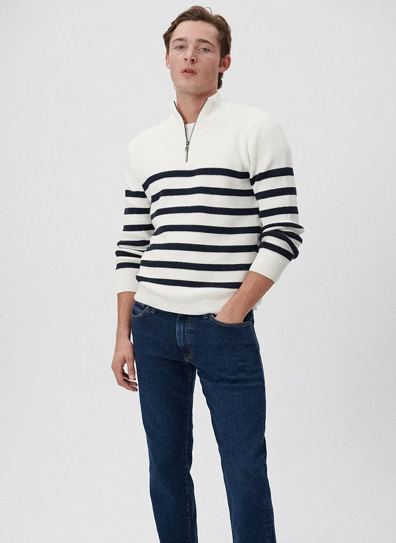 مافي STRIPE HALF ZIP SWEATER Antique White
