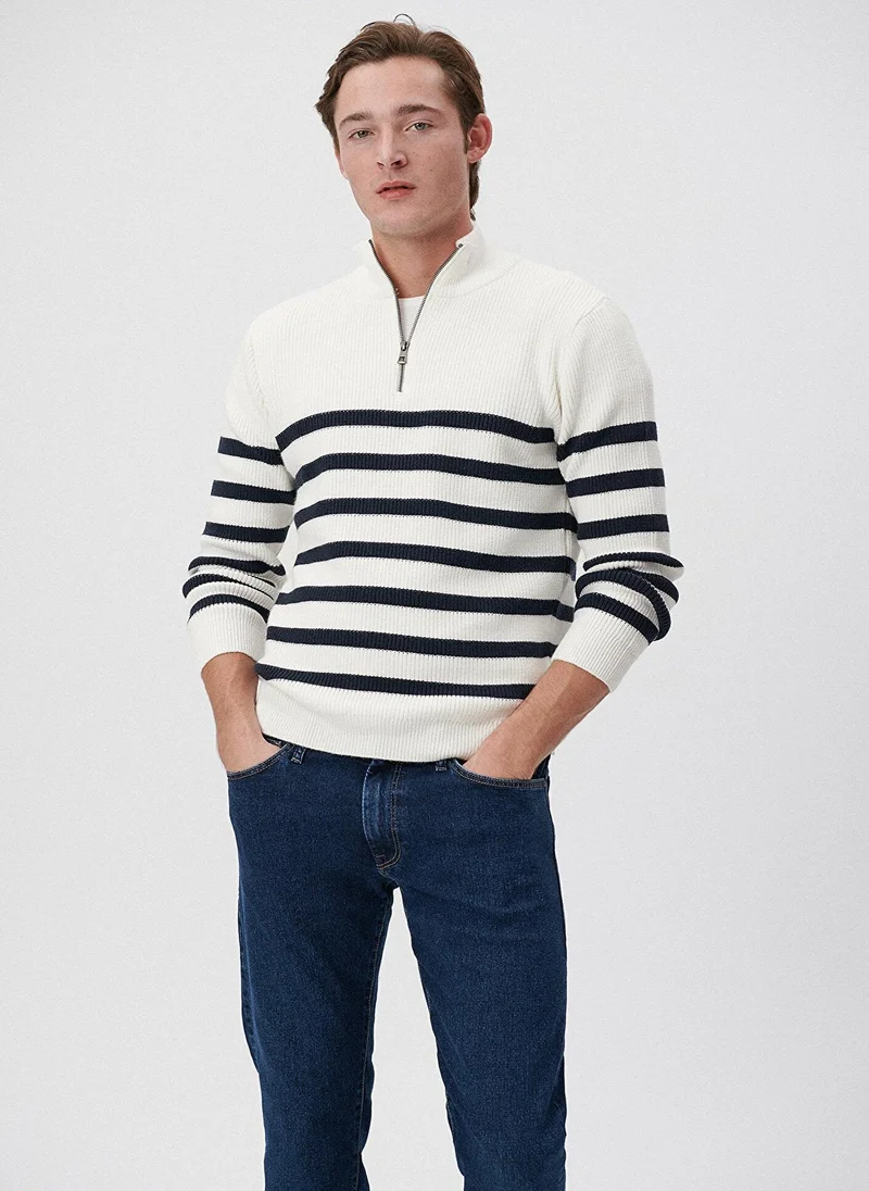 مافي STRIPE HALF ZIP SWEATER Antique White