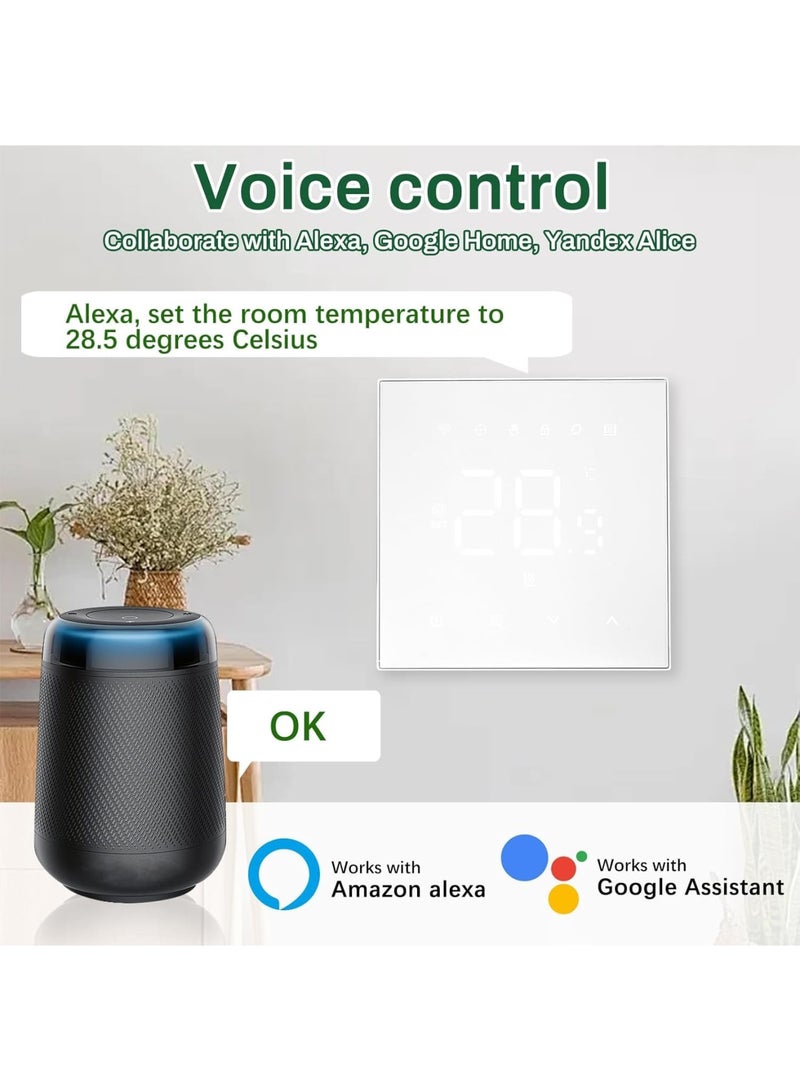 Barakah Smart WiFi Thermostat with LCD Touch Screen, Programmable Digital Thermostat with Sensor and Voice Control, 16A Temperature Controller for Electric Floor Heating in Home Office School (White) - Image 5