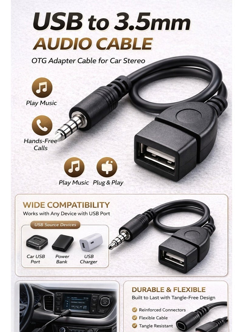USB to 3.5mm Audio Cable, OTG Adapter Cable for Car Stereo, Smartphone and Tablet Audio Connection - Image 3