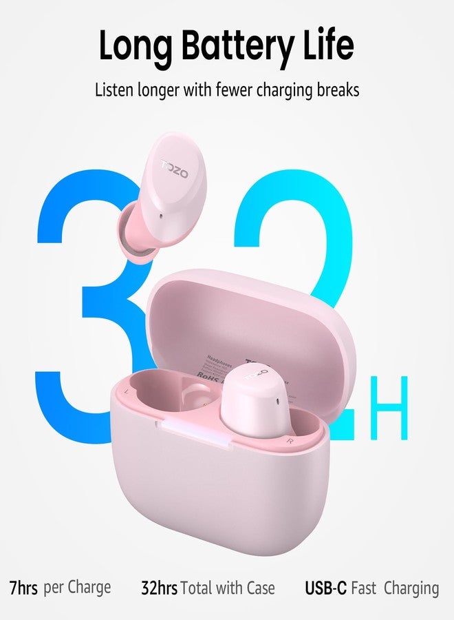 TOZO A1 Mini Wireless Earbuds Bluetooth 5.3 in Ear Light-Weight Headphones Built-in Microphone, IPX5 Waterproof, Immersive Premium Sound Long Distance Connection Headset with Charging Case, Rose Gold - Image 4