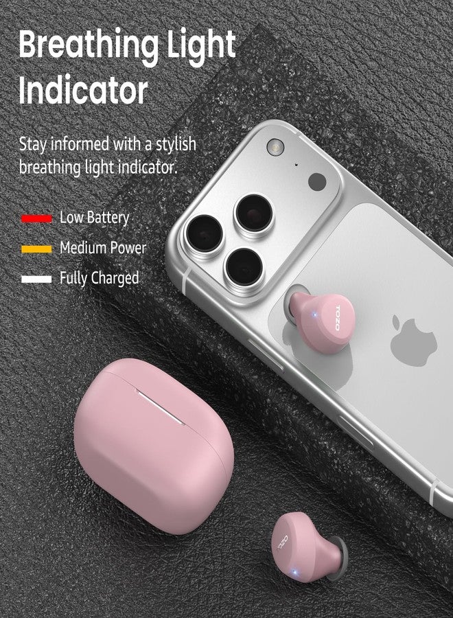TOZO A1 Mini Wireless Earbuds Bluetooth 5.3 in Ear Light-Weight Headphones Built-in Microphone, IPX5 Waterproof, Immersive Premium Sound Long Distance Connection Headset with Charging Case, Rose Gold - Image 5