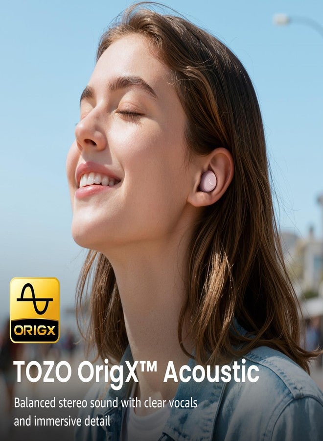 TOZO A1 Mini Wireless Earbuds Bluetooth 5.3 in Ear Light-Weight Headphones Built-in Microphone, IPX5 Waterproof, Immersive Premium Sound Long Distance Connection Headset with Charging Case, Rose Gold - Image 2