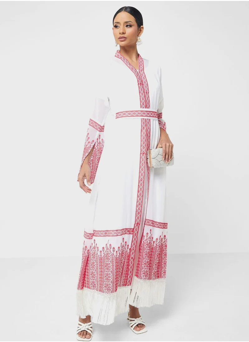 hayas closet Embroidered Belted Abaya