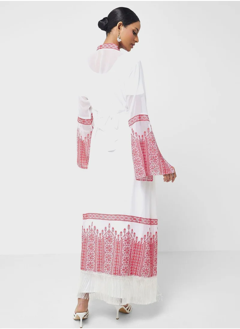 hayas closet Embroidered Belted Abaya