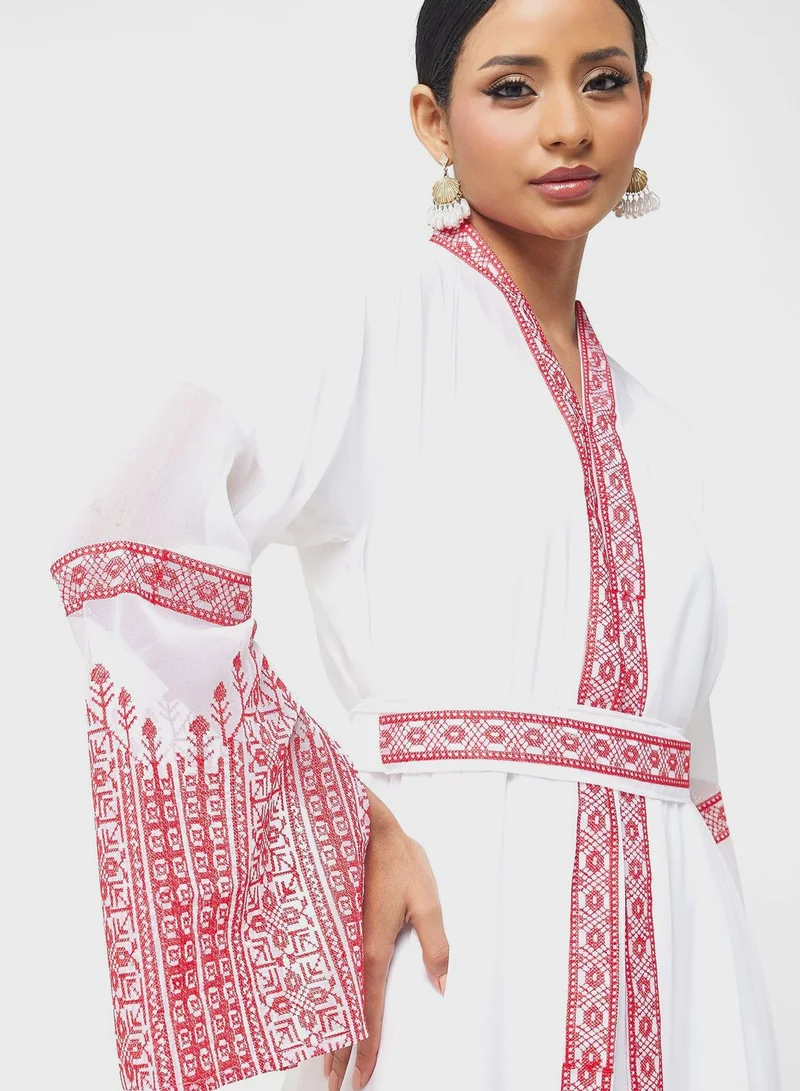 hayas closet Embroidered Belted Abaya