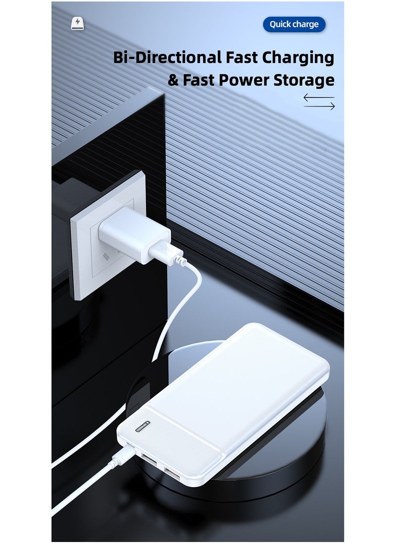 ريتشي باور بانك 10000 مللي أمبير في الساعة مع 4 منافذ 2 منفذ USB A 1 منفذ USB A 1 من النوع C 1 مايكرو 2.1 A سريع الشحن فائق النحافة متوافق مع آيفون هواوي سانسومج شاومي أبيض  - Image 4