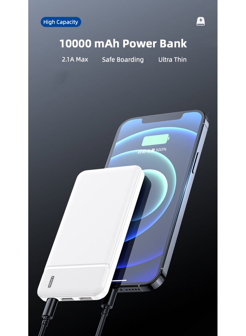 ريتشي باور بانك 10000 مللي أمبير في الساعة مع 4 منافذ 2 منفذ USB A 1 منفذ USB A 1 من النوع C 1 مايكرو 2.1 A سريع الشحن فائق النحافة متوافق مع آيفون هواوي سانسومج شاومي أبيض - Image 1